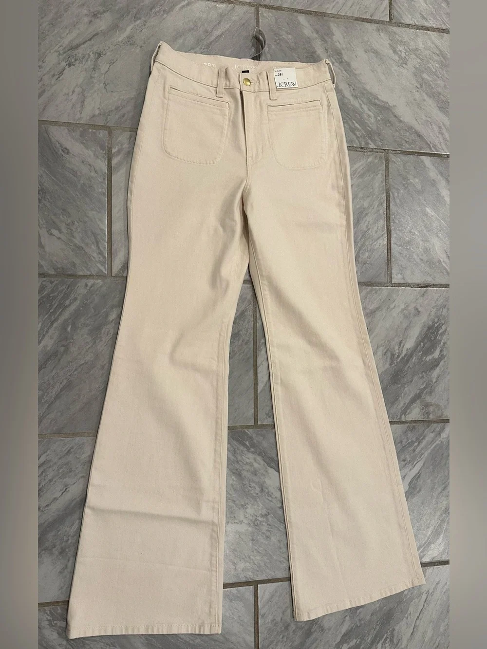 NWT J.Crew Womens Cream 96’ Flare Pants Size 28T (30Wx35L)